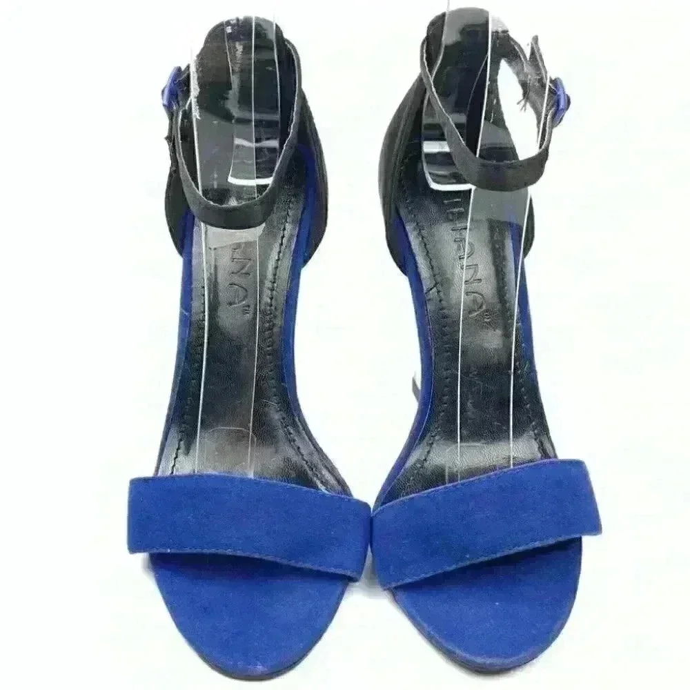 Liliana womens heels size 5.5 black blue satin wedges Dorsay formal black tie